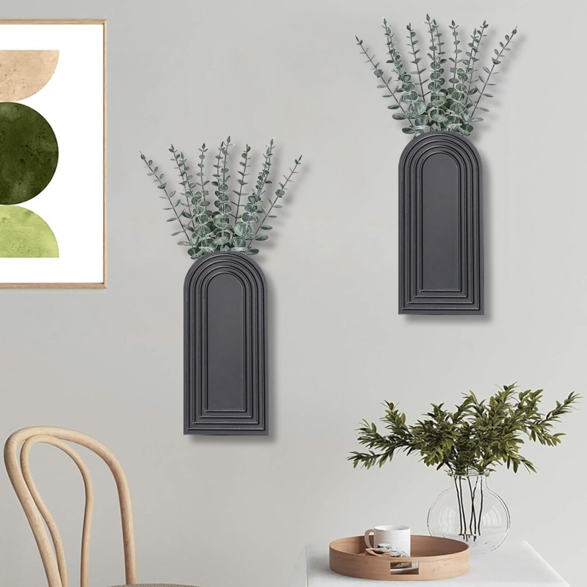 Dnnnii 2 Pack Wooden Wall Vase Set - Brown Finish Modern Farmhouse &amp; Boho Wall Decor for Entryway, Hallway, Bathroom, Living Room, Dining Room, Narrow Spaces - Homesidy.com