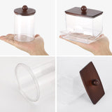 Tbestmax Qtips Holder Bathroom Container, 10 OZ Cotton Ball/Swabs Dispenser, Apothecary Jar Organizer for Storage Brown Wood Lids - Homesidy.com