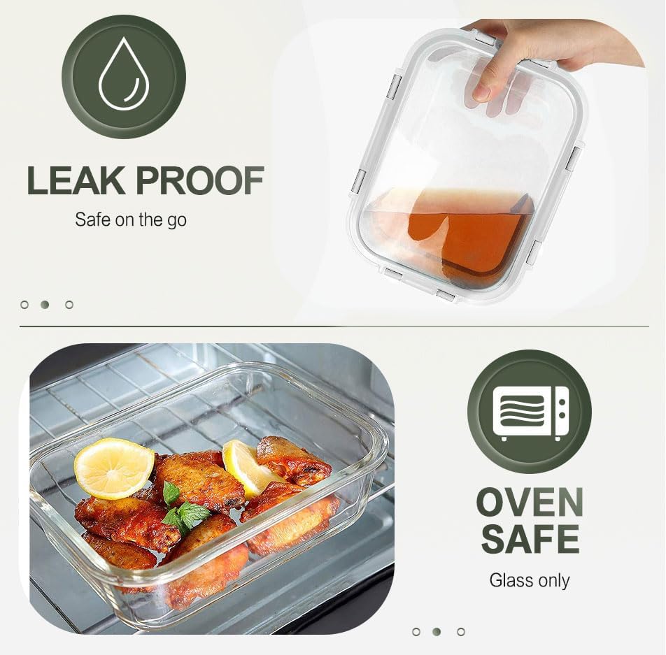 KOMUEE 10 Packs 30 oz Glass Meal Prep Containers,Glass Food Storage Containers with Lids,Airtight Lunch Bento Boxes,Microwave,Freezer and Dishwasher,Gray - Homesidy.com