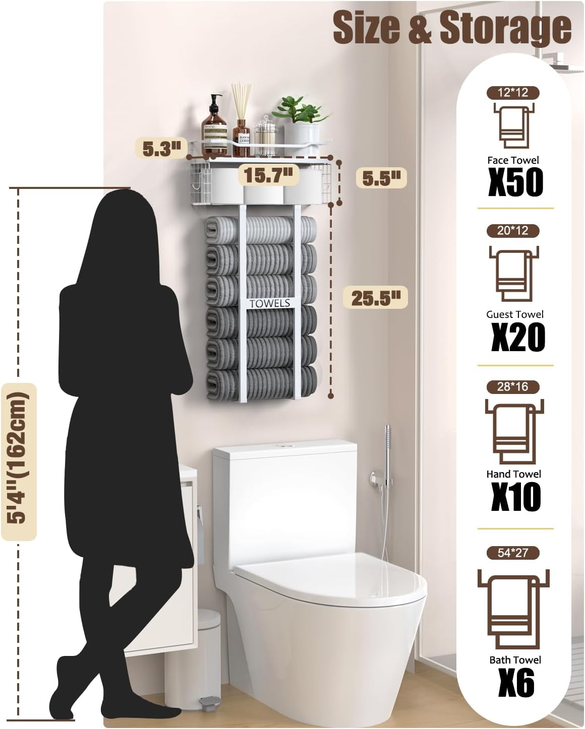 Aetyord Towel Racks for Bathroom 31inch Wall Mounted Towel Rack,Floating Shelf with Wood Plank,Towel Storage for Bathroom can Holds 6 Large Rolled Towels,All Black - Homesidy.com