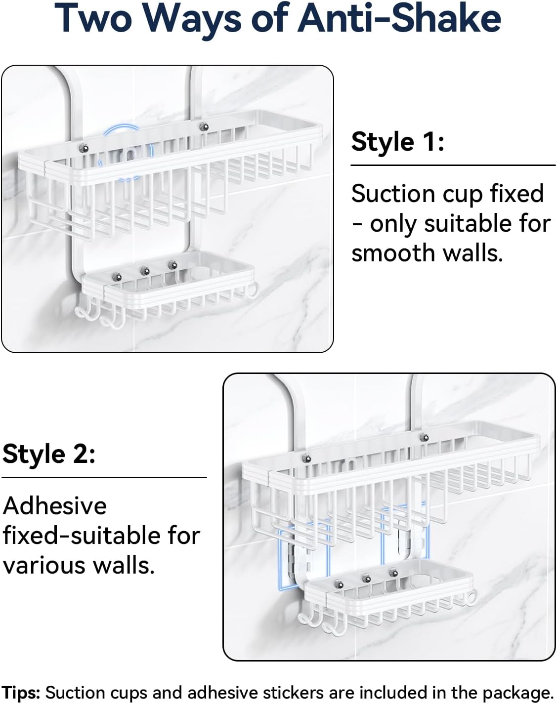 YASONIC Shower Caddy Hanging - Never Rust Shower Organizer - Aluminum Over The Head Caddy with 10 Hooks for Razor/Sponge - Rack with Soap Basket - Silver - Homesidy.com