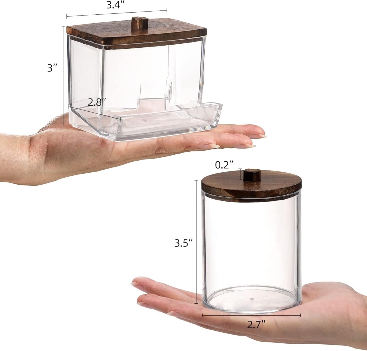 Tbestmax Qtips Holder Bathroom Container, 10 OZ Cotton Ball/Swabs Dispenser, Apothecary Jar Organizer for Storage Brown Wood Lids - Homesidy.com