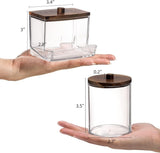Tbestmax Qtips Holder Bathroom Container, 10 OZ Cotton Ball/Swabs Dispenser, Apothecary Jar Organizer for Storage Brown Wood Lids - Homesidy.com