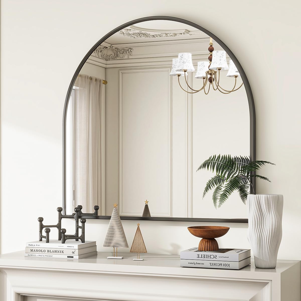 VooBang Arched Wall Mirror, 30 x 38 inch Arch Bathroom Mirror, Wall Mounted Vanity Mirror with Arch Metal Frame, Modern Bathroom Vanity Mirror for Bedroom, Living Room, Hanging or Leaning, Black - Homesidy.com