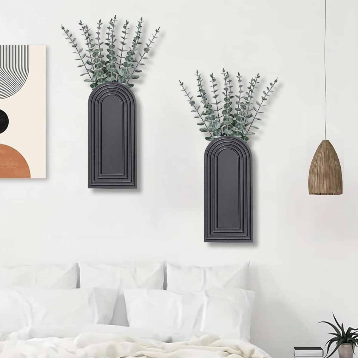Dnnnii 2 Pack Wooden Wall Vase Set - Brown Finish Modern Farmhouse &amp; Boho Wall Decor for Entryway, Hallway, Bathroom, Living Room, Dining Room, Narrow Spaces - Homesidy.com