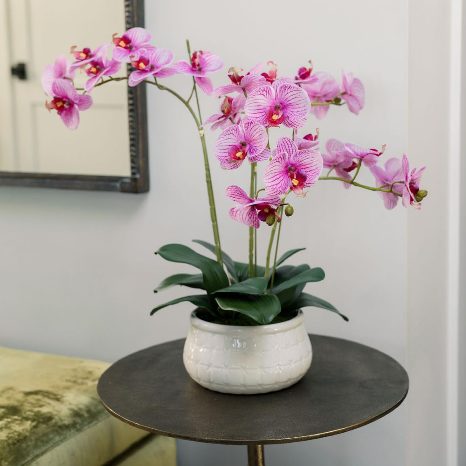 CG Hunter Faux White Orchid Plant, Premium Artificial Indoor Flower Display Stands 25 - Inches with Beautiful Sculptural Blooms and Foliage That Lasts Forever, Grey Planter Pot Included - Homesidy.com