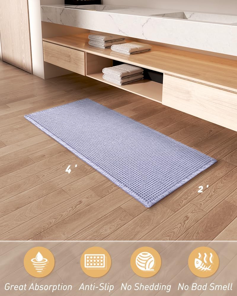 AMOAMI Upgraded Waffle Bath Mat, Super Absorbent Non Slip Bath Mats for Bathroom Floor, Machine Washable Bathroom Rugs with Tassels, Rubber Backed Bathroom Mats, Ultra Soft, 18&34; x 30&34;, Brown - Homesidy.com