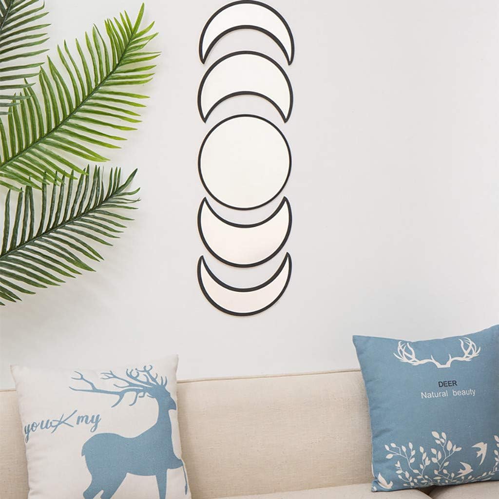 Scandinavian Decor 5 - Piece Acrylic Wall Decor - Wooden Moon Phase Mirror, Bohemian Design for Living Room, Bedroom - Beige - Homesidy.com