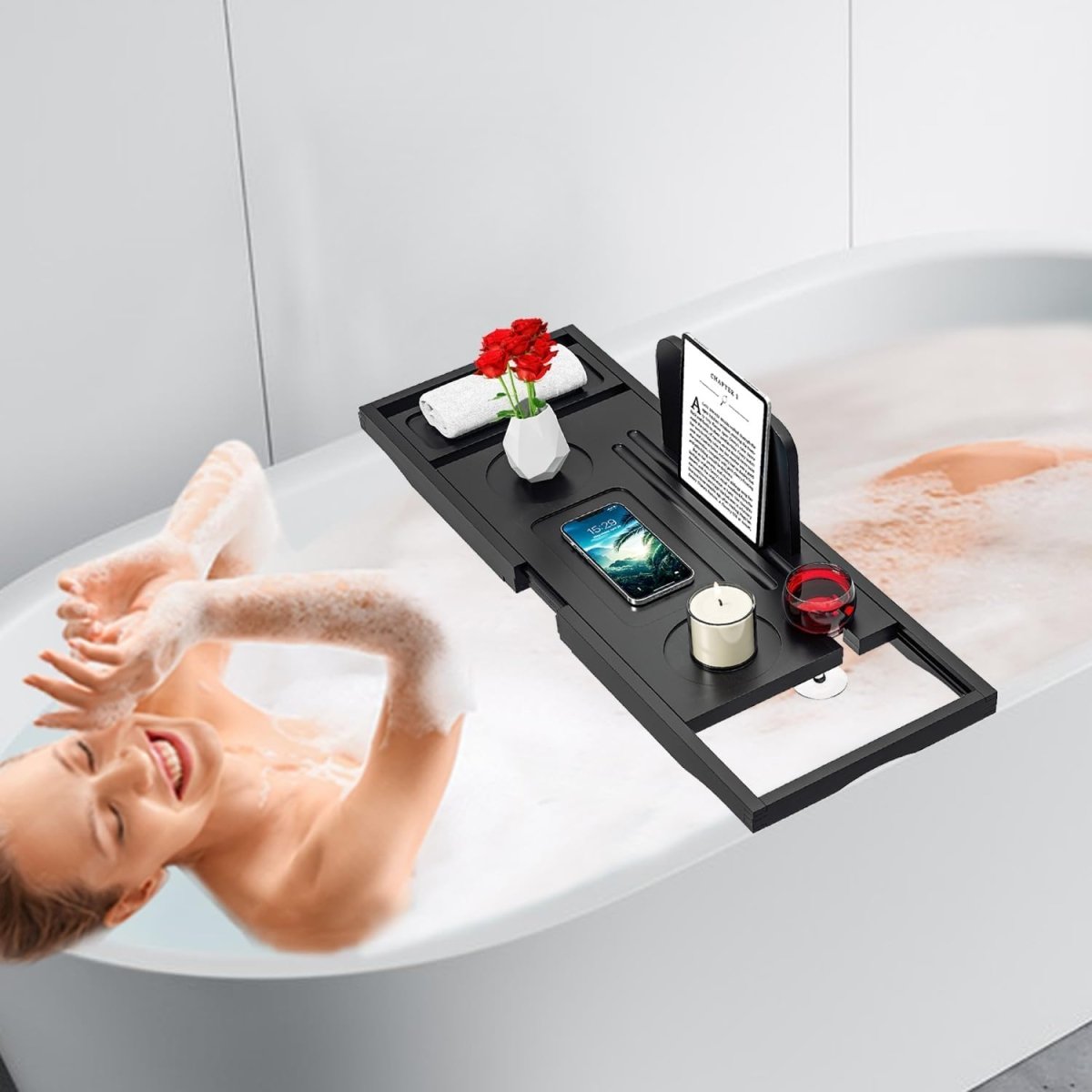 Premium Bamboo Bathtub Tray Caddy - Bath Tub Tray Table for Bathtub - Bath Caddy Tray for Bathtub, Expandable Size, Fits Most Bath Tubs - Homesidy.com