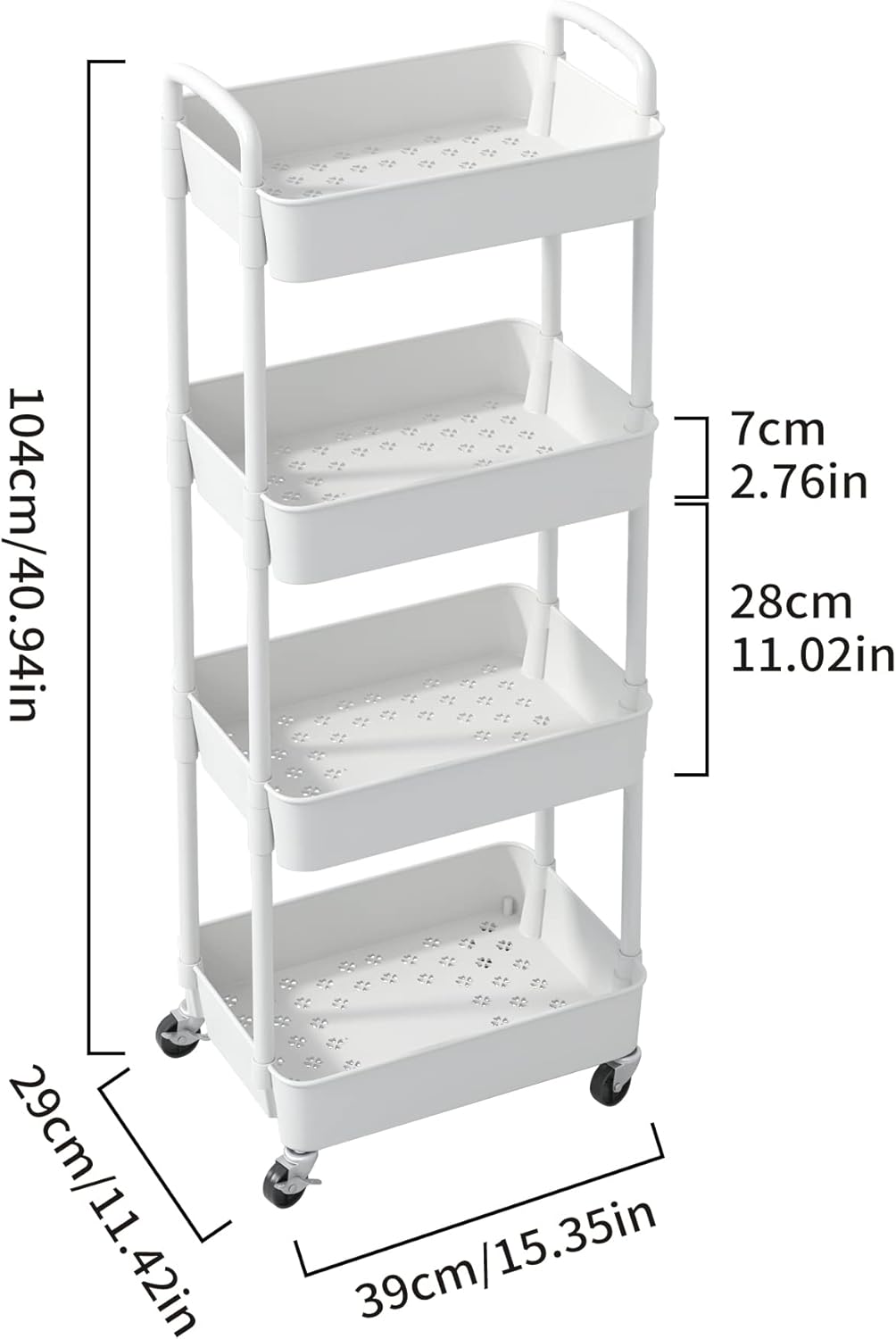 Sywhitta 3 - Tier Plastic Rolling Utility Cart with Handle, Multi - Functional Storage Trolley for Office, Living Room, Kitchen, Movable Storage Organizer with Wheels, White - Homesidy.com