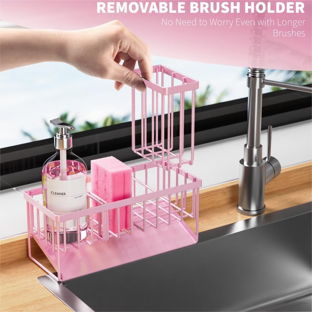 Cisily Kitchen Sink Caddy Organzier with High Brush Holder, Sponge Holder for Sink, 304 Rustproof Stainless, Kitchen Countertop Soap Dispenser Organizer, Kitchen Decor and Accessories - Homesidy.com