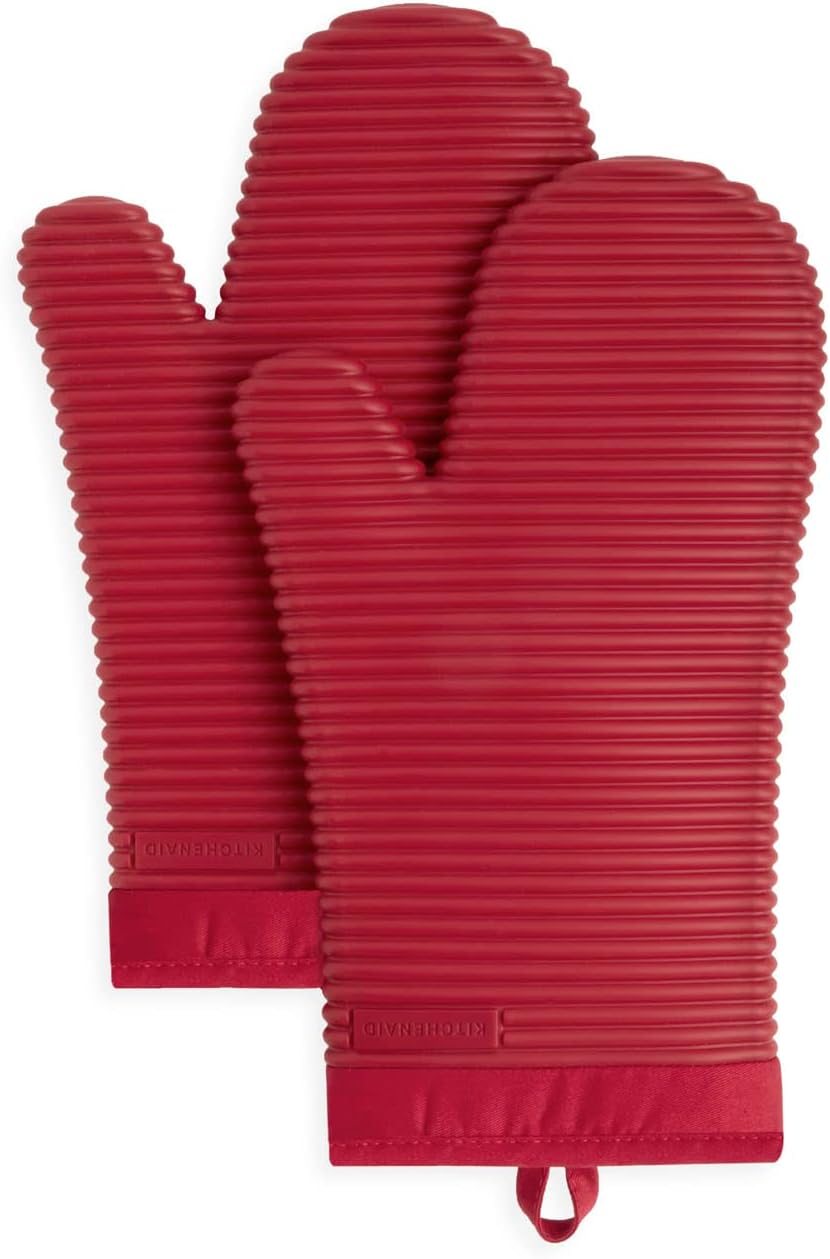 KITCHENAID Ribbed Soft Silicone Oven Mitt 2 - Pack Set, 7.5&34;x13&34;, Milkshake - Homesidy.com