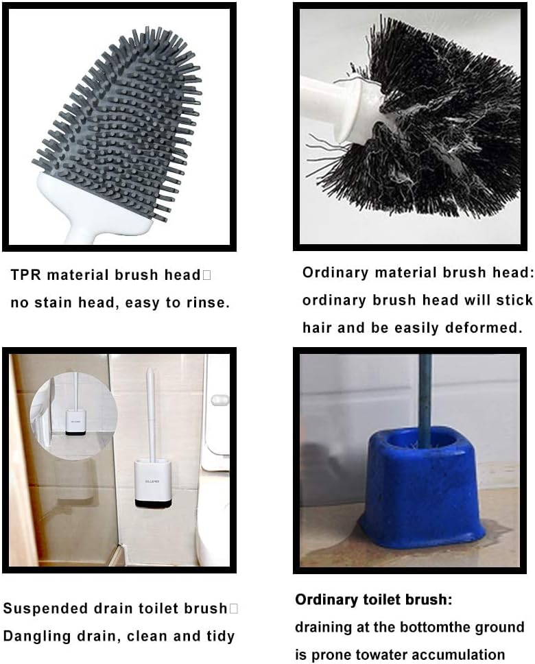 Sellemer Toilet Brush and Holder Set - Flexible Toilet Bowl Brush Head with Silicone Bristles, Compact Size for Storage and Organization, Ventilation Slots Base (1 Pack, Silver) - Homesidy.com