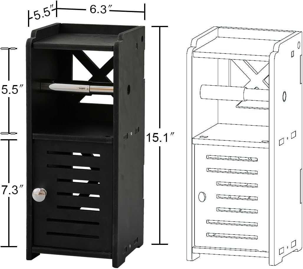 AOJEZOR Toilet Paper Holder Stand: No Drill PVC Small Bathroom Cabinet for Apartment Dwellers - Rental Deposit Protection - Small Space Storage Saving - Homesidy.com