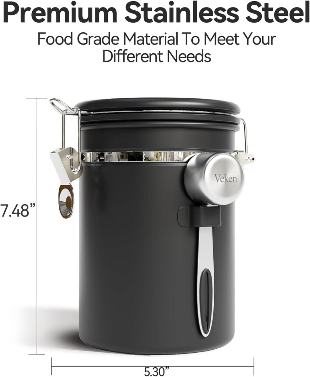 Veken Coffee Canister with Window,Airtight Stainless Steel Pantry Container,Home Kitchen Food Storage Organizers for Ground,Beans,Espresso,Rice,Tea,Sugar,Cereal, Flour,Bar Accessories,Gifts,22OZ,Black - Homesidy.com