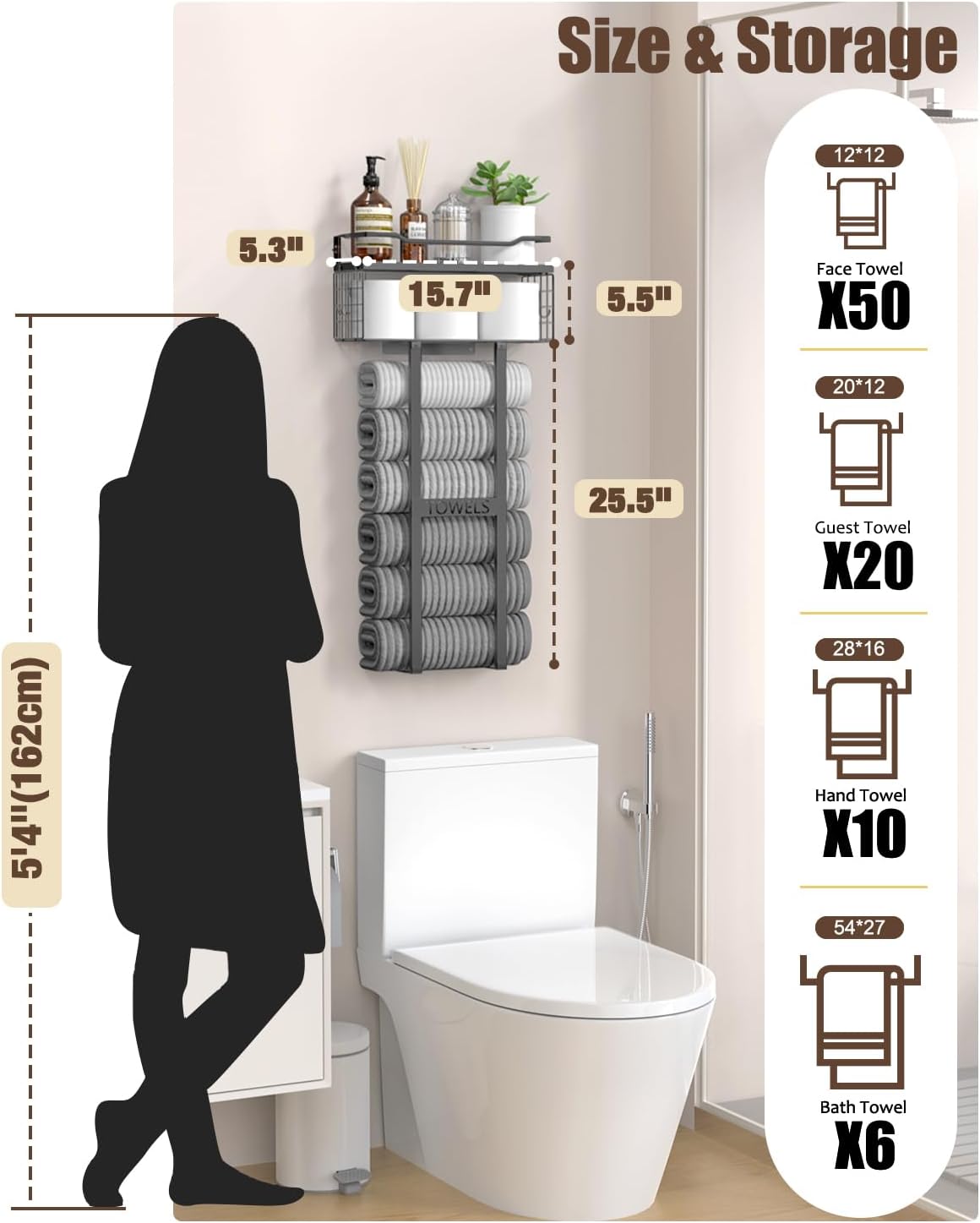 Aetyord Towel Racks for Bathroom 31inch Wall Mounted Towel Rack,Floating Shelf with Wood Plank,Towel Storage for Bathroom can Holds 6 Large Rolled Towels,All Black - Homesidy.com