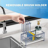Cisily Black Sponge Holder for Kitchen Sink, Sink Caddy Organizer with High Brush Holder, Kitchen Countertop Organizers and Storage Essentials, Rustproof 304 Stainless Steel, Soap Dispenser Organize - Homesidy.com