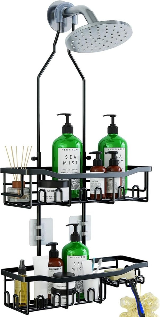 Joqixon Upgraded Extended Length Shower Organizer with Hooks, Rustproof Shampoo Soap Holder, Large Hanging Bathroom Caddy - Homesidy.com