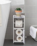 AOJEZOR Toilet Paper Holder Stand: No Drill PVC Small Bathroom Cabinet for Apartment Dwellers - Rental Deposit Protection - Small Space Storage Saving - Homesidy.com