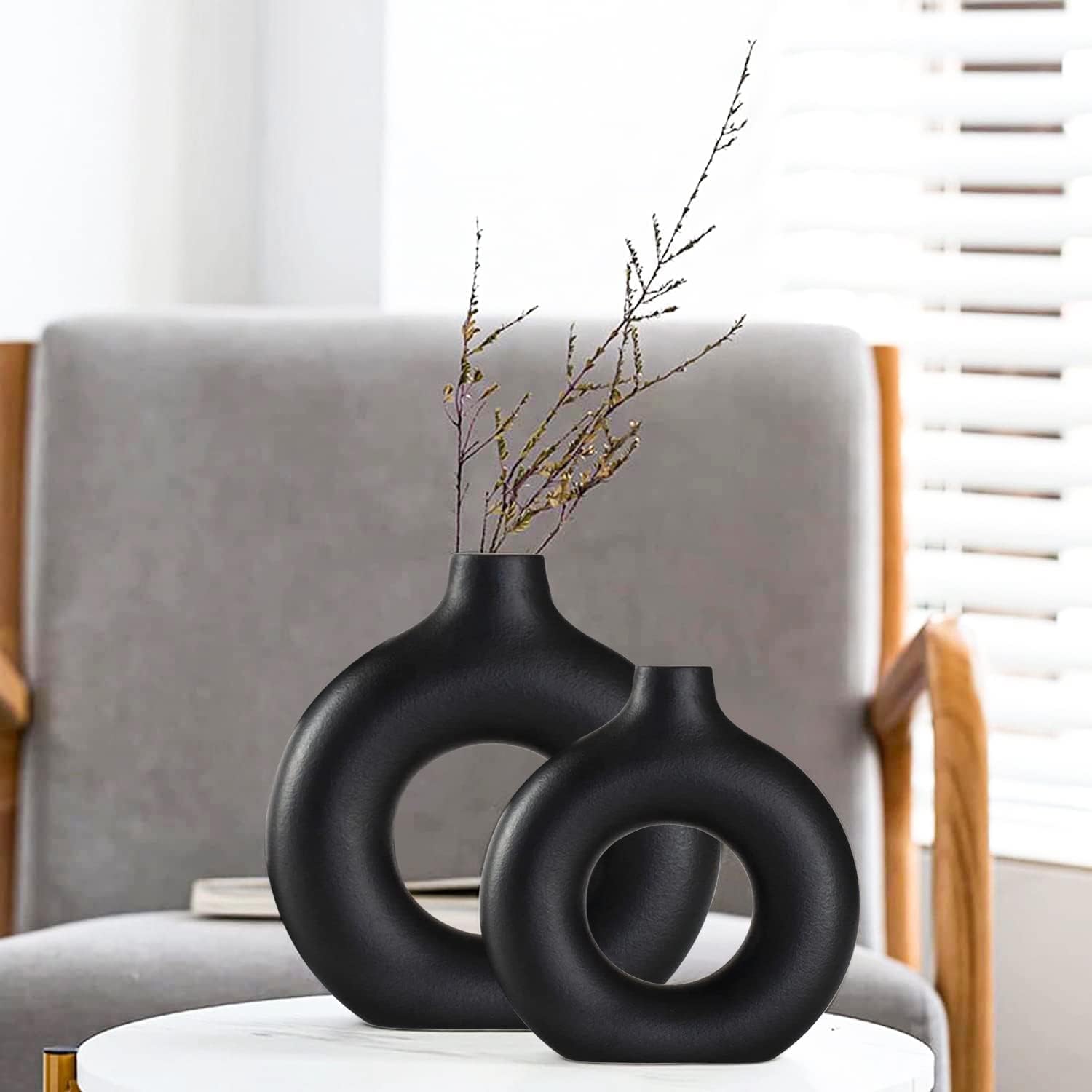 Ceramic Vases Set of 2,Modern Vases for Home Decor, White Boho Style for Living Room Kitchen Mantle Bedroom Dining Table Office Farmhouse Decorative Design - Homesidy.com