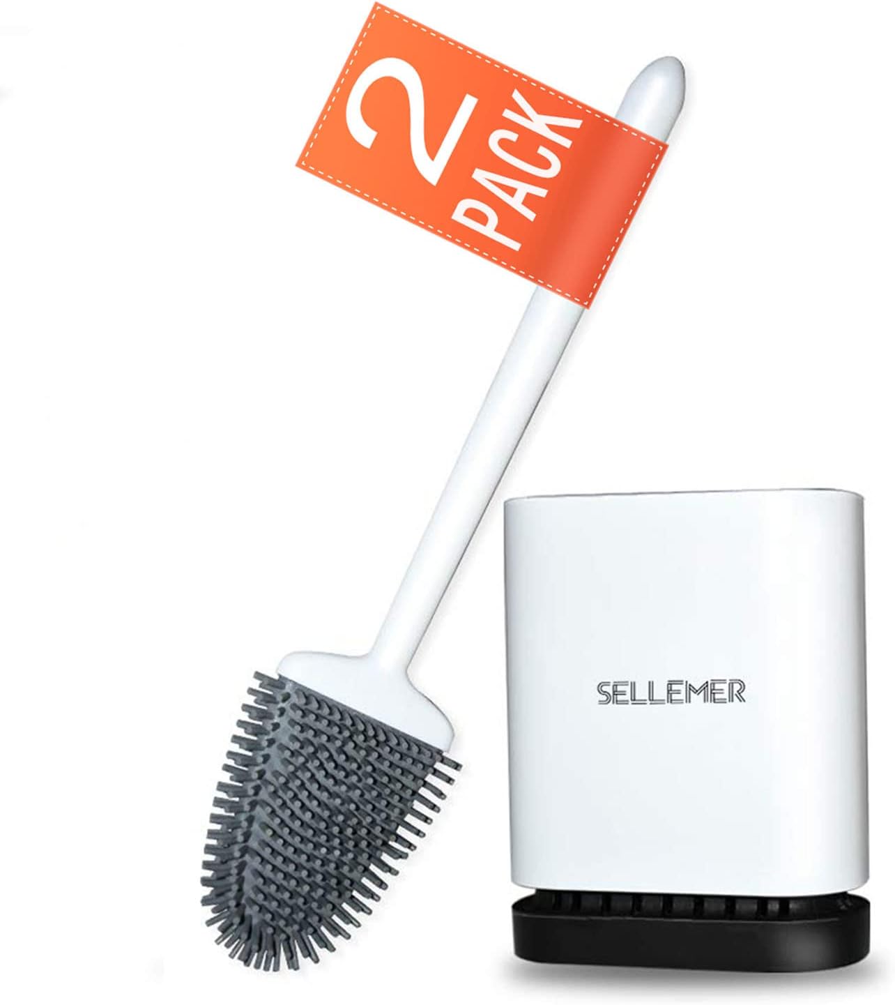 Sellemer Toilet Brush and Holder Set - Flexible Toilet Bowl Brush Head with Silicone Bristles, Compact Size for Storage and Organization, Ventilation Slots Base (1 Pack, Silver) - Homesidy.com