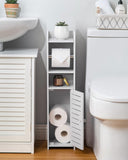 AOJEZOR Toilet Paper Holder Stand: No Drill PVC Small Bathroom Cabinet for Apartment Dwellers - Rental Deposit Protection - Small Space Storage Saving - Homesidy.com
