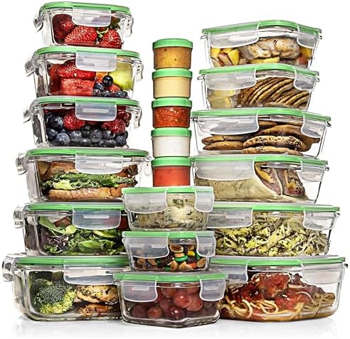 Razab 35 Pc Set Glass Food Storage Containers with Lids - Meal Prep Airtight Bento Boxes BPA - Free 100% Leak Proof (15 lids,15 glass &amp; 5 Plastic Sauce/Dip Containers) - Homesidy.com