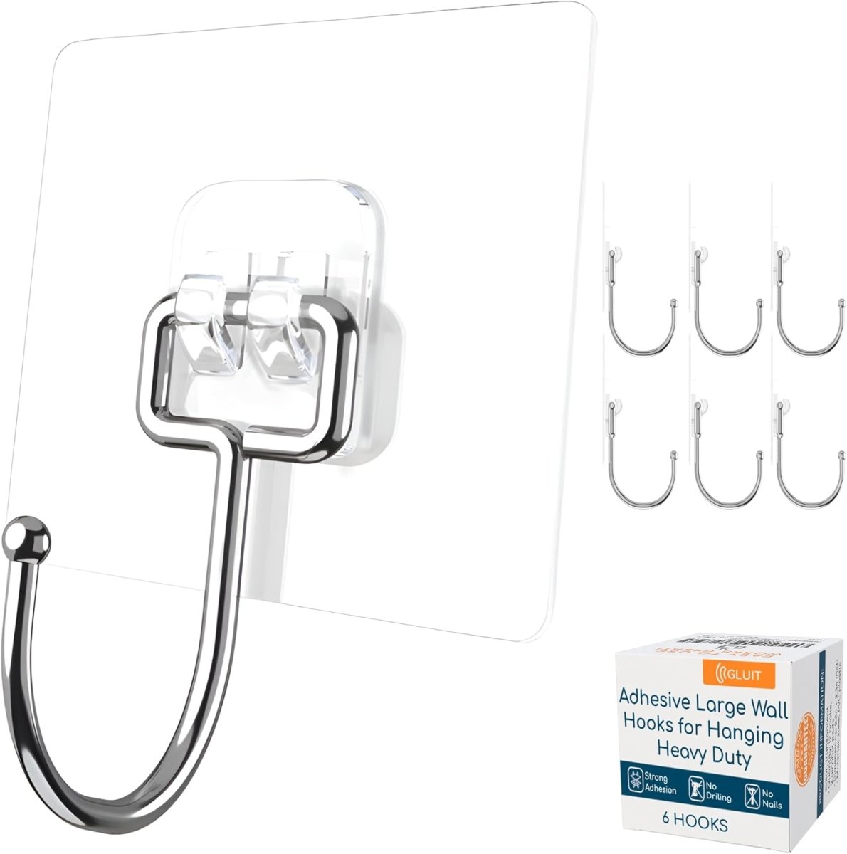 GLUIT Adhesive Wall Hooks for Hanging Heavy Duty 22 lbs Hooks for Walls No Damage, Towel Sticky Clear Hook, Waterproof, Home, Bathroom, Kitchen, Office, and Outdoor 12 Pack - Homesidy.com