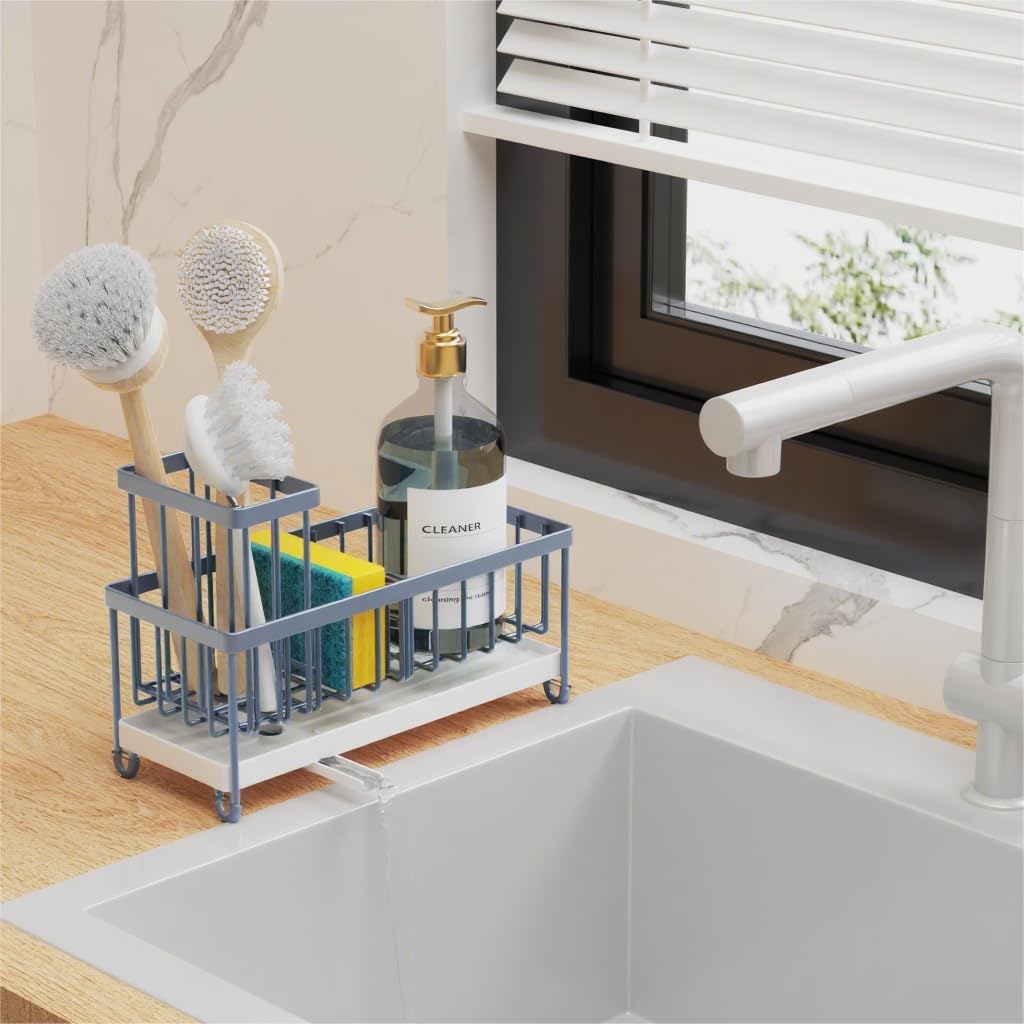 Cisily Black Sponge Holder for Kitchen Sink, Sink Caddy Organizer with High Brush Holder, Kitchen Countertop Organizers and Storage Essentials, Rustproof 304 Stainless Steel, Soap Dispenser Organize - Homesidy.com