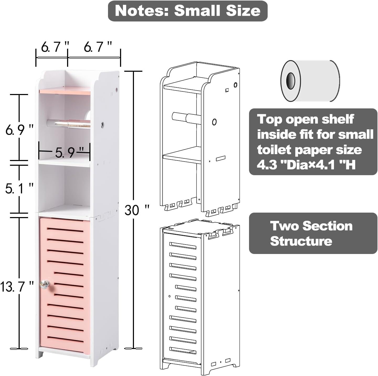 AOJEZOR Toilet Paper Holder Stand: No Drill PVC Small Bathroom Cabinet for Apartment Dwellers - Rental Deposit Protection - Small Space Storage Saving - Homesidy.com