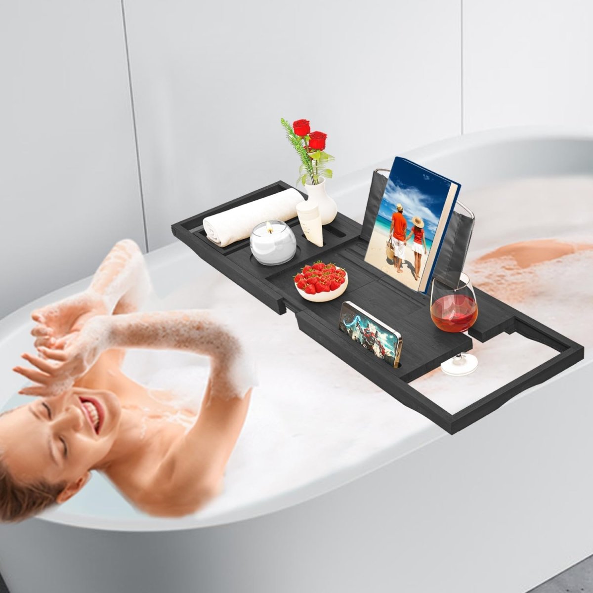 Premium Bamboo Bathtub Tray Caddy - Bath Tub Tray Table for Bathtub - Bath Caddy Tray for Bathtub, Expandable Size, Fits Most Bath Tubs - Homesidy.com