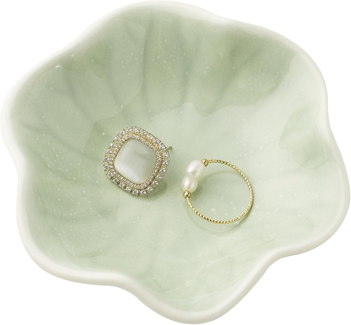 Mecaikru Ceramic Trinket Dish, Ring Tray, Decorative Jewelry Dish for Earrings Necklaces Watch Keys, for Women, White Green - Homesidy.com