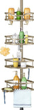 HAMITOR Corner Shower Caddy Tension Pole: Rustproof 4 - Tier Bathroom Organizer Shelves for Bathtub Shampoo Storage - 47 - 121 Inch Quick Install Adjustable Rod Standing Rack with Soap Rack - Silver Gray - Homesidy.com