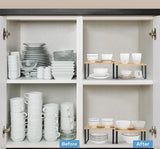 NEX Bamboo Kitchen Cabinet and Counter Shelf Organizer, Stackable &amp; Expandable, Set of 4, White and Natural - Homesidy.com