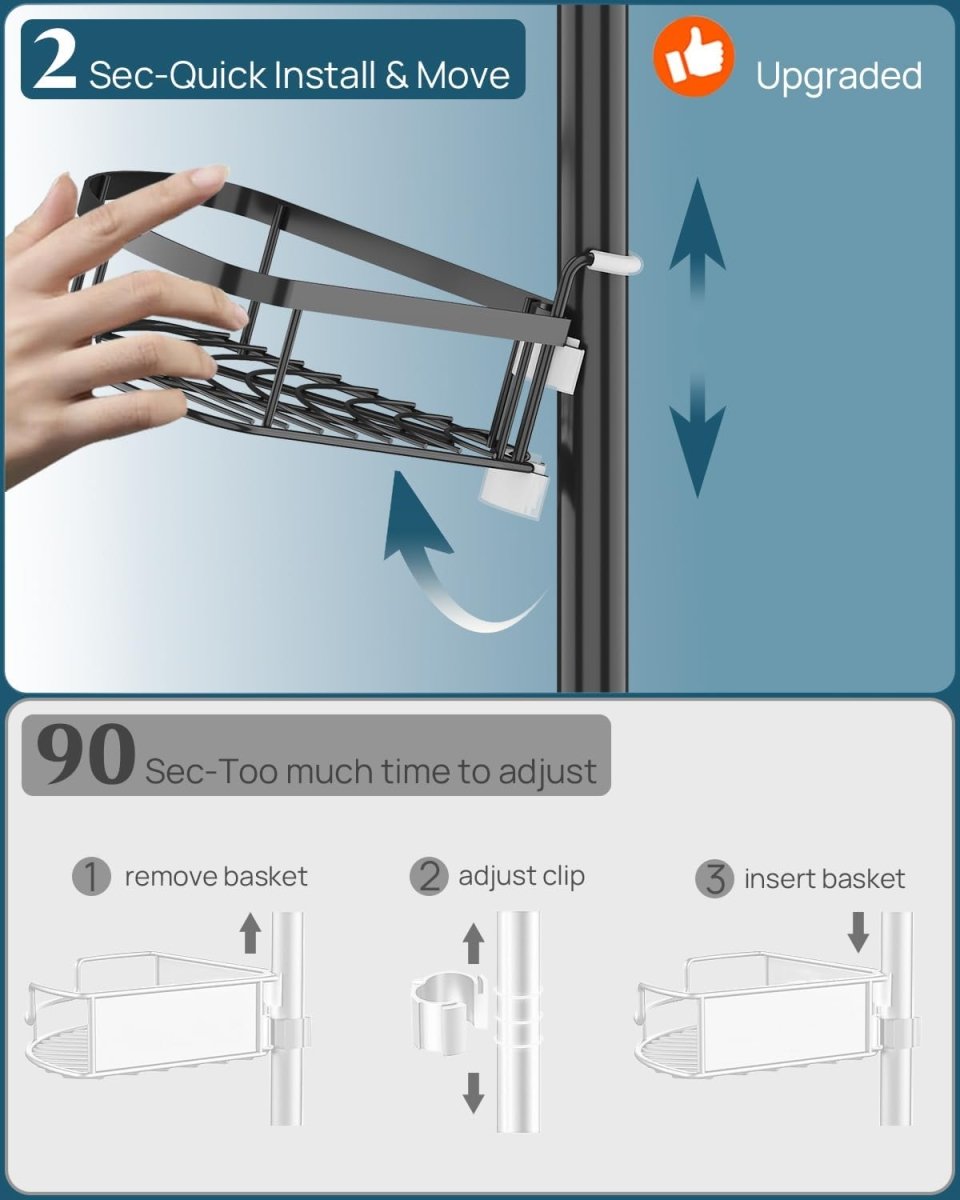 SEIRIONE Rustproof Shower Corner Caddy Organizer for Bathroom, 4 Adjustable Shelves with Tension Pole, for Bathtub Shampoo Accessories Storage Holder, 34 to 116 Inch Height - Homesidy.com