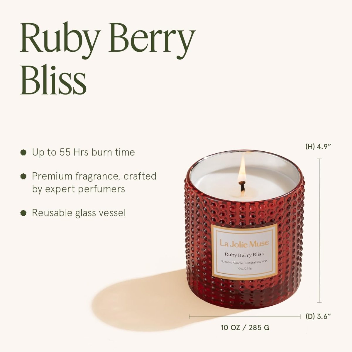 LA JOLIE MUSE Christmas Candle | Ruby Berry Bliss | Mandarin Cranberry &amp; Plum | 10 oz Festive Candle | 55 Hours Clean Burn | Gift for Women &amp; Family - Homesidy.com