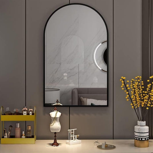 Rowjut Gold Arched Bathroom Mirror for Wall - 30&34;X20&34; Wall Mirror for Living Room, Bedroom, Bathroom, Dressing Room Hanging Vanity Mirror for Wall Decoration - Homesidy.com