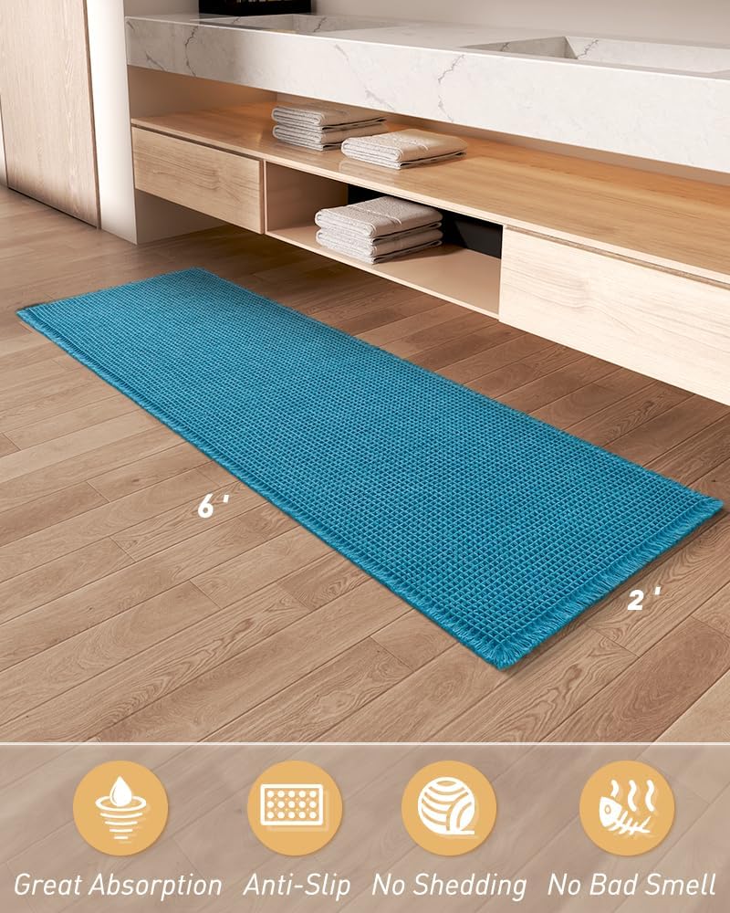 AMOAMI Upgraded Waffle Bath Mat, Super Absorbent Non Slip Bath Mats for Bathroom Floor, Machine Washable Bathroom Rugs with Tassels, Rubber Backed Bathroom Mats, Ultra Soft, 18&34; x 30&34;, Brown - Homesidy.com