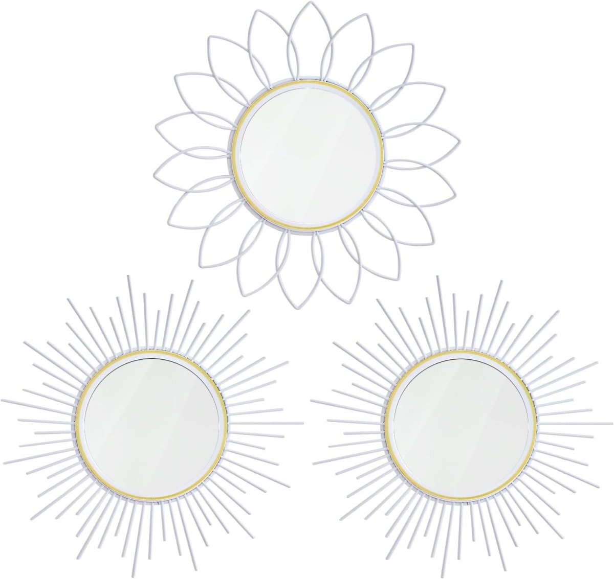 3 Pack Metal Mirrors for Wall Sunburst Wall Mirrors Home Décor Decorative Hanging Wall Art for Living Room Bedroom Entryway (Gold, Flower Sunburst) - Homesidy.com