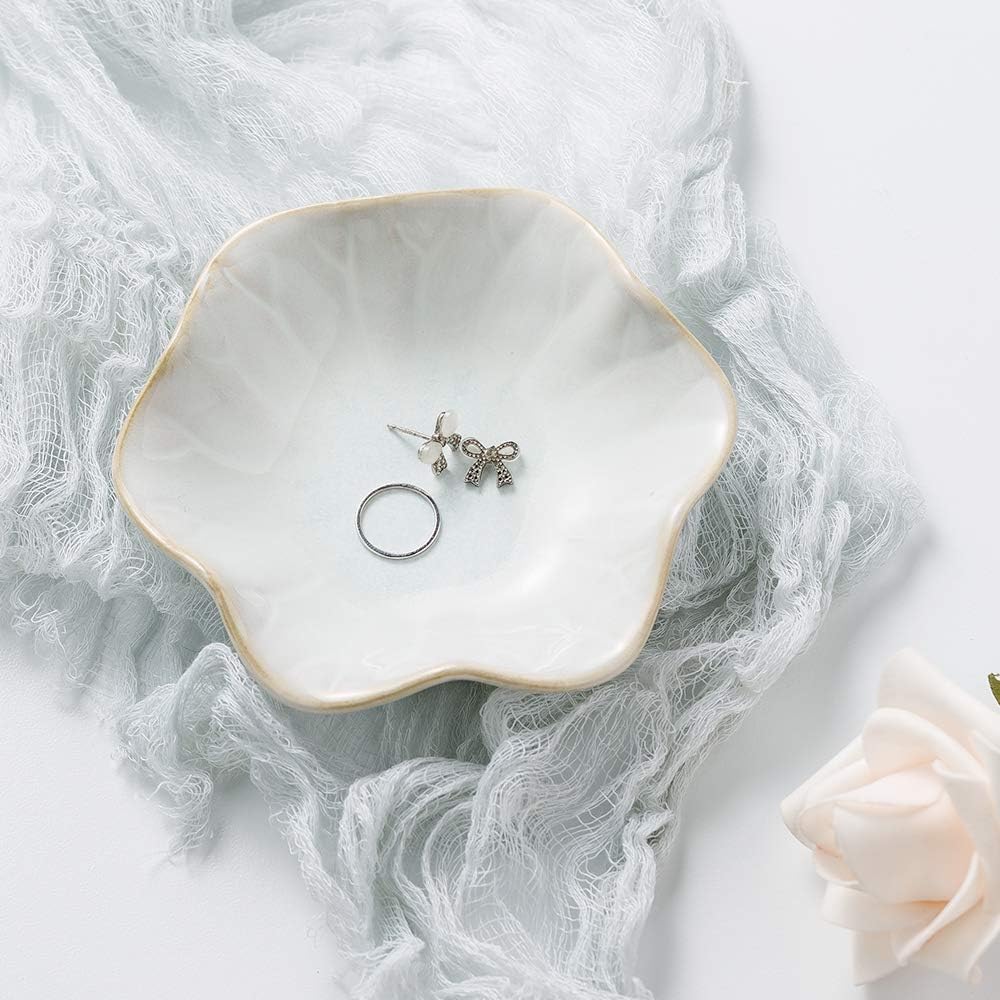Mecaikru Ceramic Trinket Dish, Ring Tray, Decorative Jewelry Dish for Earrings Necklaces Watch Keys, for Women, White Green - Homesidy.com