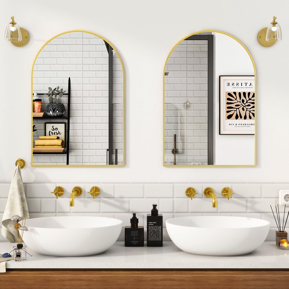 VooBang Arched Wall Mirror, 30 x 38 inch Arch Bathroom Mirror, Wall Mounted Vanity Mirror with Arch Metal Frame, Modern Bathroom Vanity Mirror for Bedroom, Living Room, Hanging or Leaning, Black - Homesidy.com
