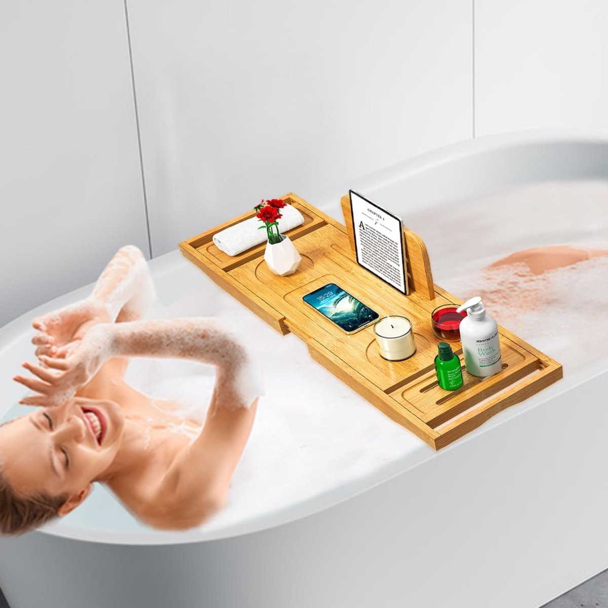 Bathtub Tray Caddy - Bath Tray - Bath Tub Tray Caddy - Bamboo Bath Table Tray for Tub - Expandable Size, Fits Most Tubs - Homesidy.com