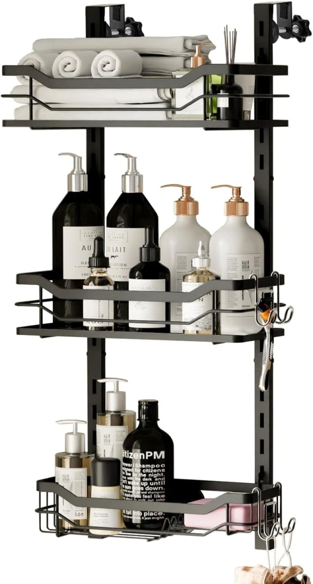TAILI Shower Caddy Suction Cup 2 Pack with Hooks &amp; Soap holder, Heavy Duty Shower Organizer for Bathroom, No Drilling Bathroom Organizer with Large Capacity, Black Metal Storage Basket - Homesidy.com