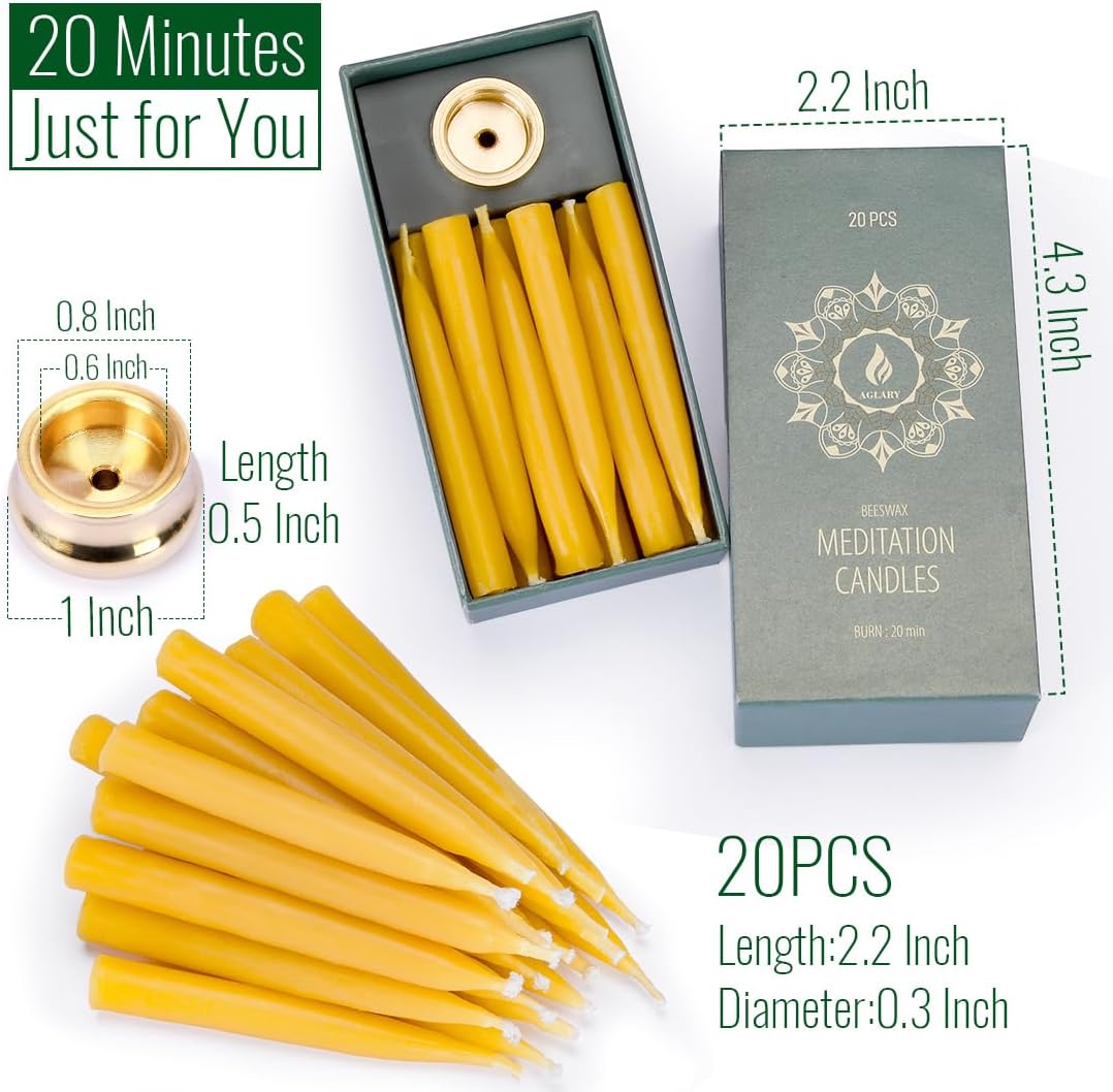 20 Minute Pure Beeswax Candles, Drip - Free Meditation Candles, Mini Taper Candles, Set of 50 Without Brass Candle Holders - Homesidy.com
