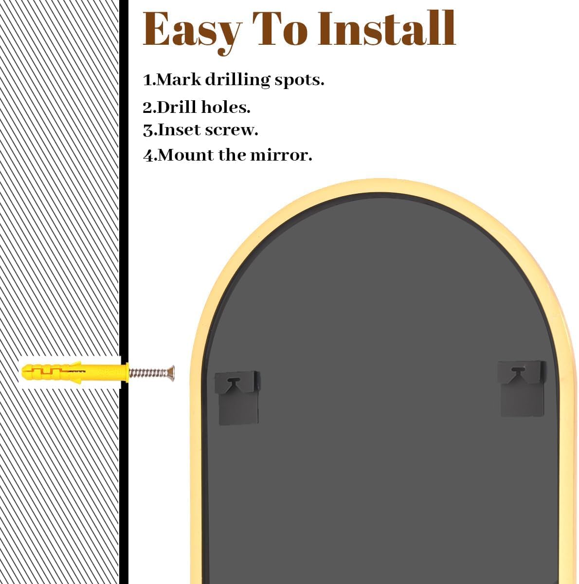 VooBang Arched Wall Mirror, 30 x 38 inch Arch Bathroom Mirror, Wall Mounted Vanity Mirror with Arch Metal Frame, Modern Bathroom Vanity Mirror for Bedroom, Living Room, Hanging or Leaning, Black - Homesidy.com