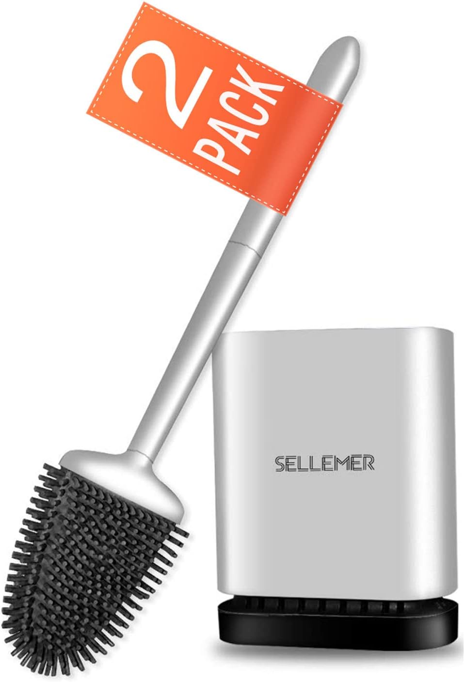 Sellemer Toilet Brush and Holder Set - Flexible Toilet Bowl Brush Head with Silicone Bristles, Compact Size for Storage and Organization, Ventilation Slots Base (1 Pack, Silver) - Homesidy.com