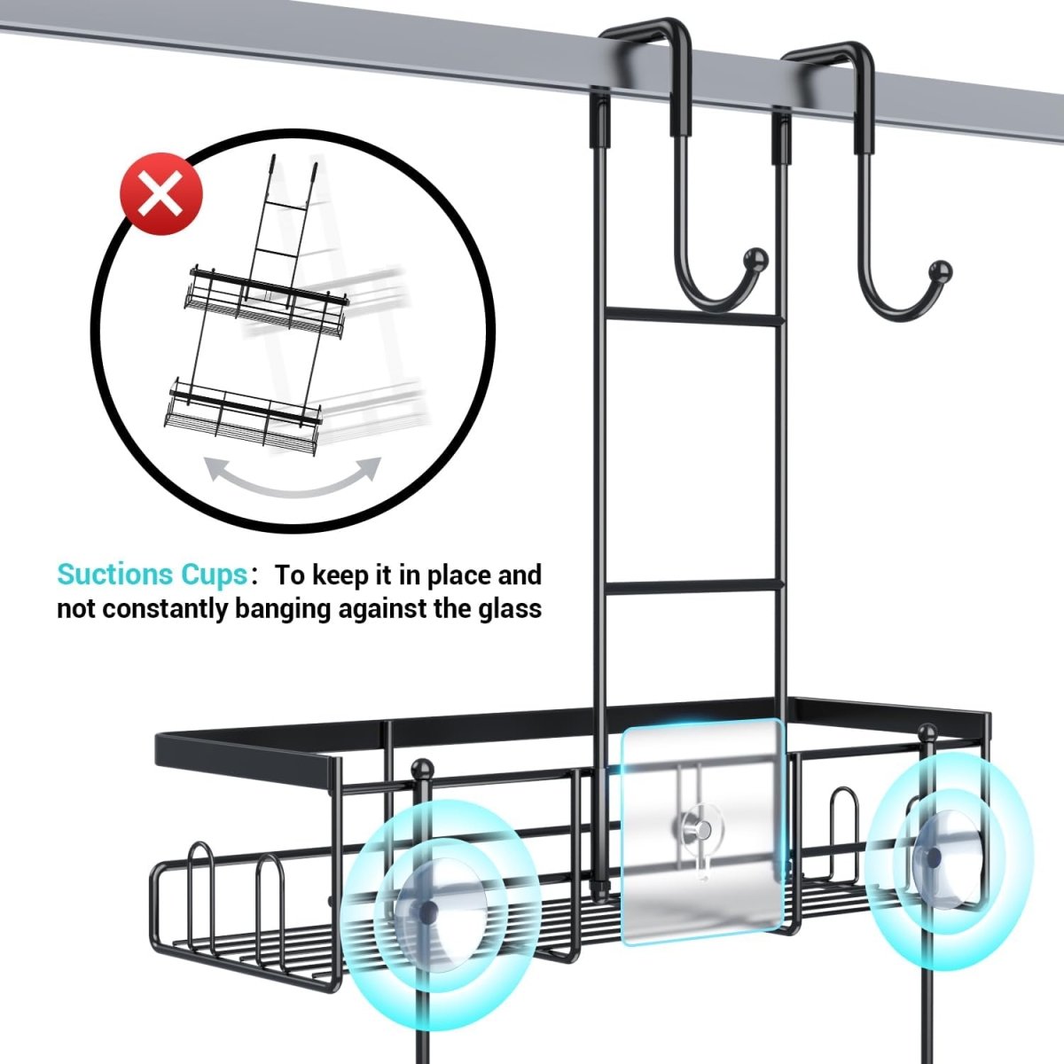 Aitatty Over the Door Shower Caddy Hanging: Black Rustproof Shower Organizer over the Door - No Drilling Bathroom Rack for Inside - Homesidy.com