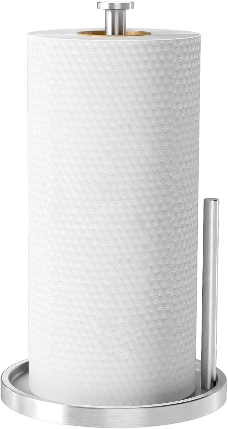 Paper Towel Holder Countertop, Standing Paper Roll Holder with Anti Slip Weighted Base, Stainless Steel Freestanding Paper Towel Holder for Kitchen, Black - Homesidy.com