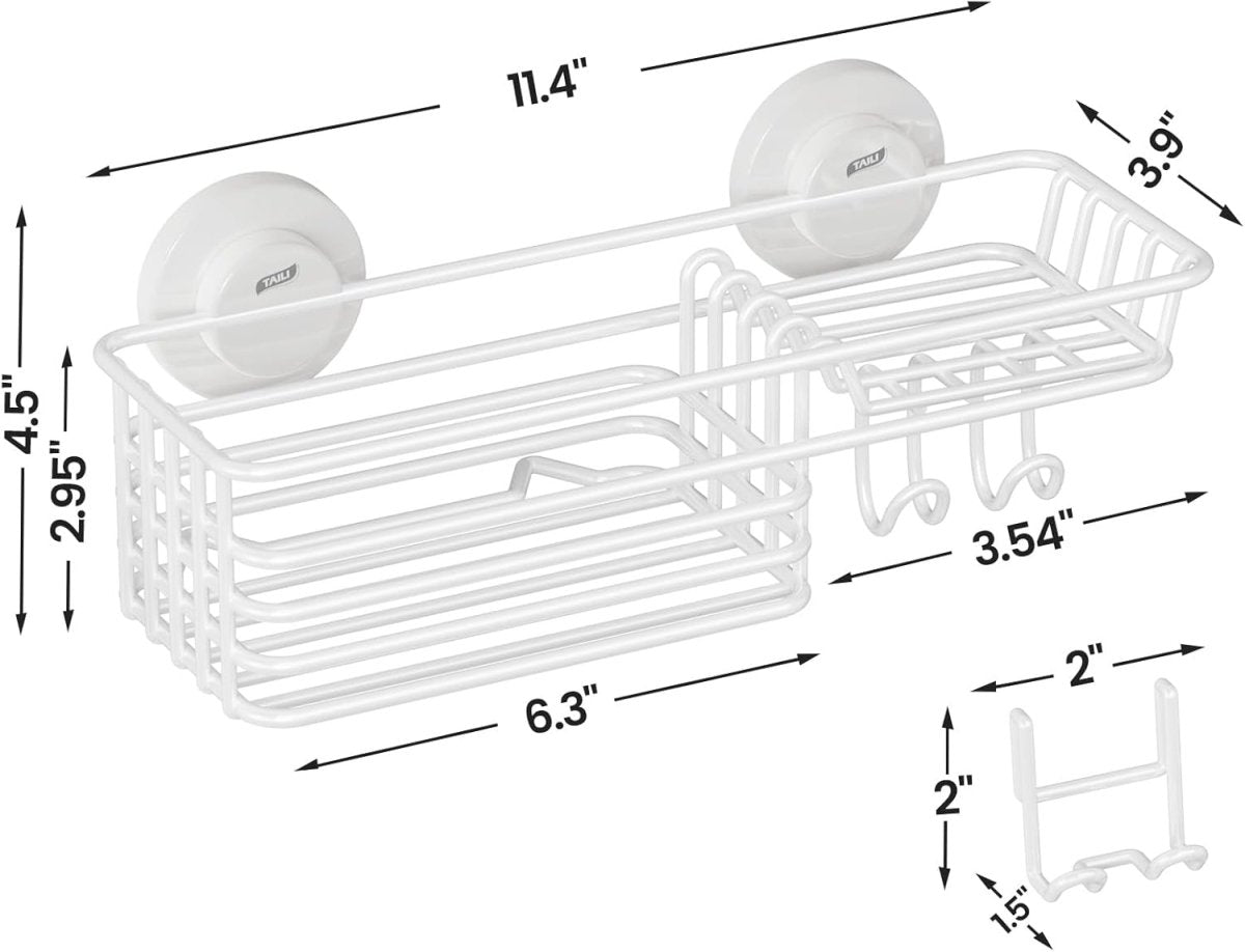 LEVERLOC Shower Caddy Suction Cup, 2 Pack Shower Shelves for Inside Shower with Hooks &amp; Soap Holder, NO - Drilling Bathroom Shower Organizer, Rustproof Meatl Shower Holder Storage, Black - Homesidy.com