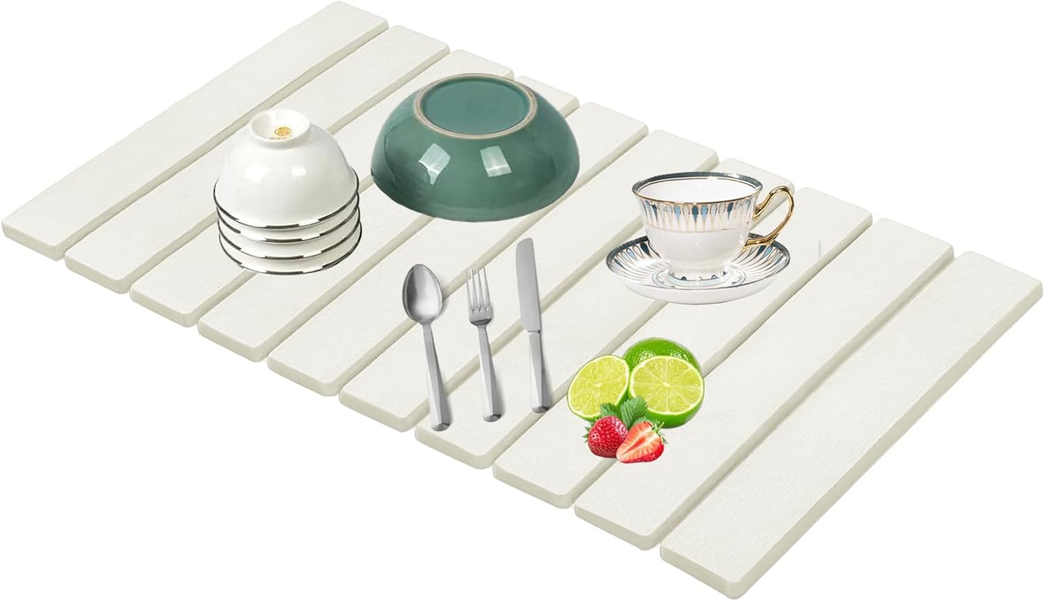 Stone Drying Mat for Kitchen Counter, Collapsible Dish Drying Mat, Fast Drying Diatomaceous Earth Dish Drying Mats, Water Absorbent Diatomite Kitchen Mat (white, medium) - Homesidy.com